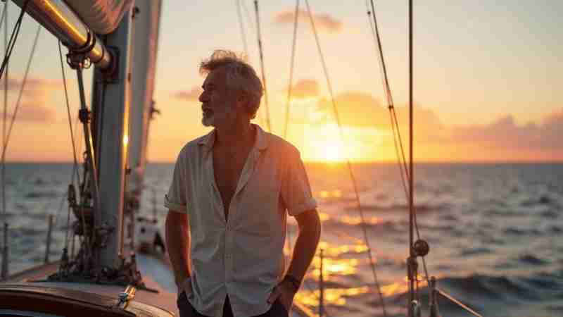 50s Solo Sailor Chronicles: Reflections on Living Simply and Embracing Life at Sea, Concept art for illustrative purpose, tags: de - Monok
